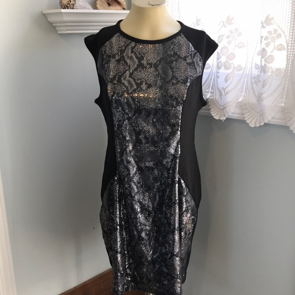 AVAILABLE LBD with sequin snakeskin print - Picture 1 of 14